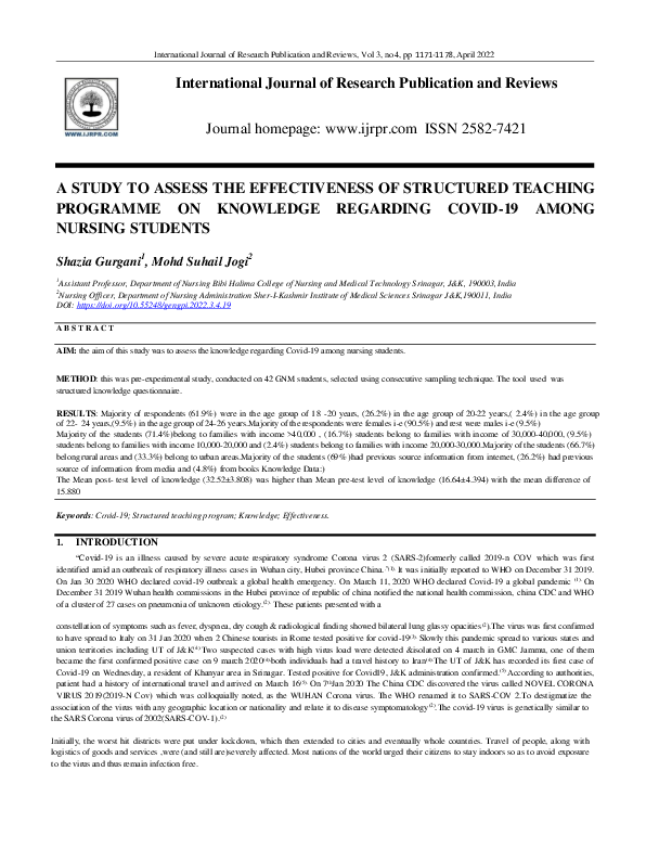 (PDF) A Study to Assess the Effectiveness of Structured Teaching ...
