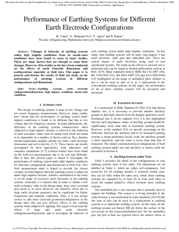 (PDF) Performance of Earthing Systems for Different Earth Electrode ...