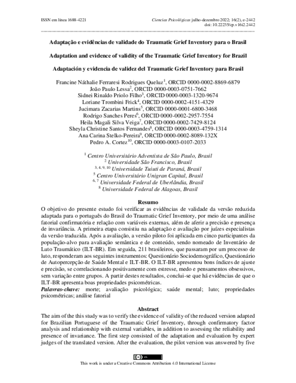 (PDF) Adaptação e evidências de validade do Traumatic Grief Inventory ...