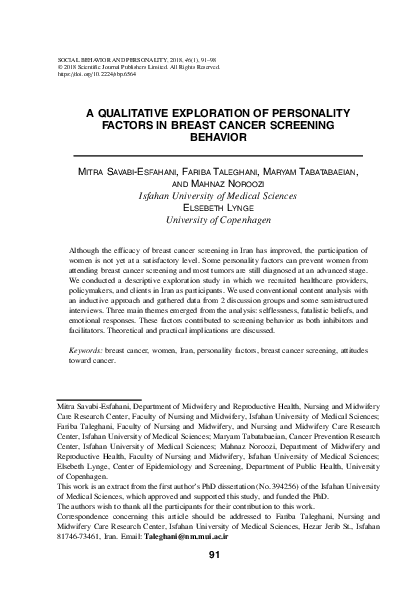 (PDF) A qualitative exploration of personality factors in breast cancer ...