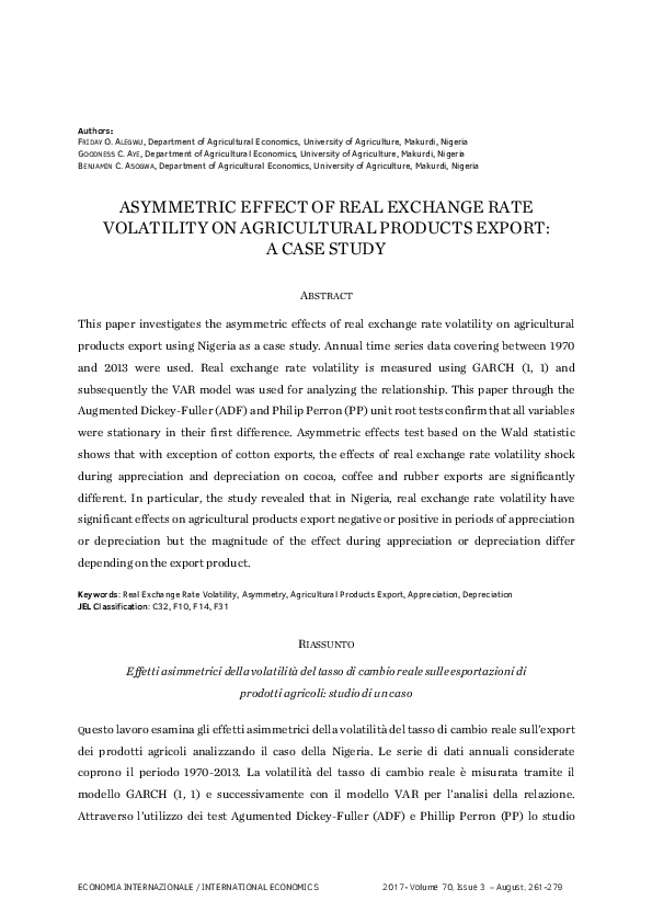 (PDF) Asymmetric Effect of Real Exchange Rate Volatility on ...