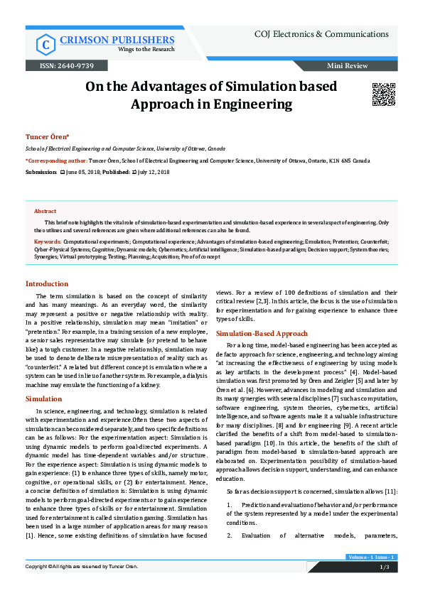 (PDF) On the Advantages of Simulation based Approach in Engineering