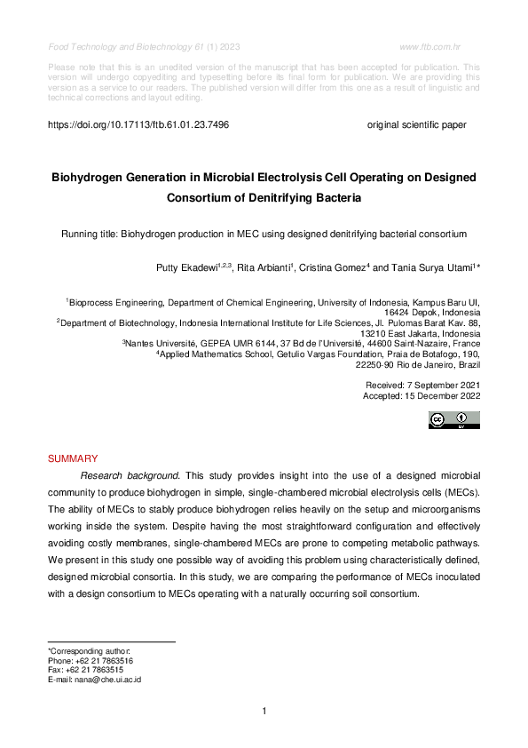 (PDF) Biohydrogen Generation in Microbial Electrolysis Cell Operating ...