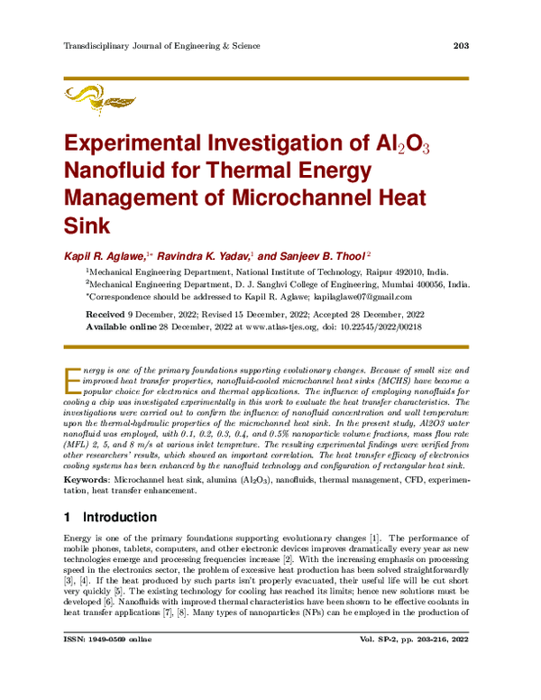 (PDF) Experimental Investigation of Al2O3 Nanofluid for Thermal Energy ...