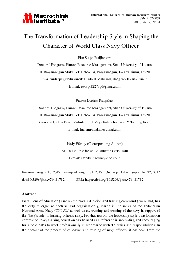 (PDF) The Transformation of Leadership Style in Shaping the Character ...