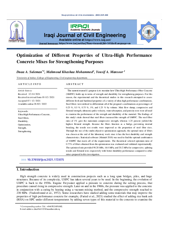 (PDF) Optimization of Different Properties of Ultra- High Performance ...