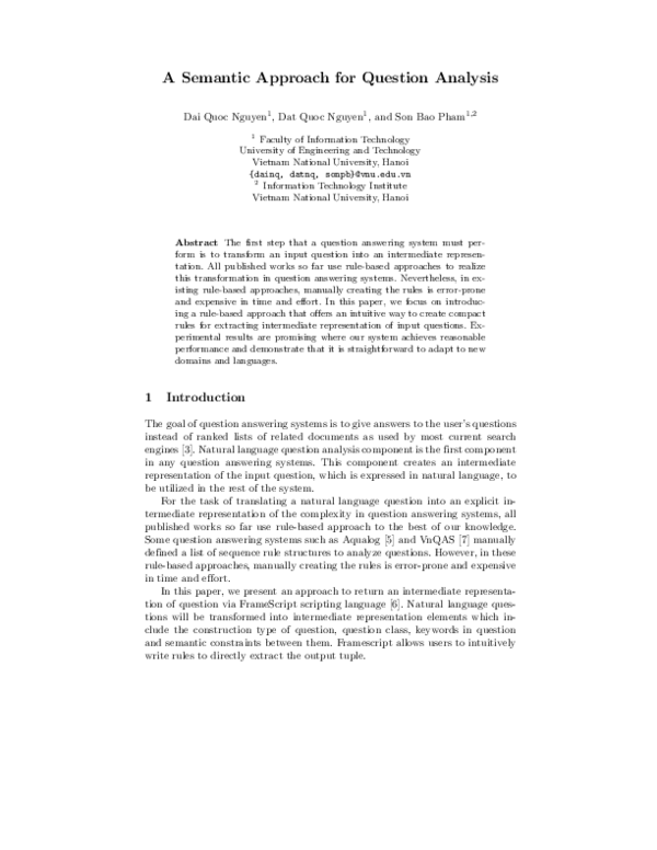 (PDF) A Semantic Approach for Question Analysis