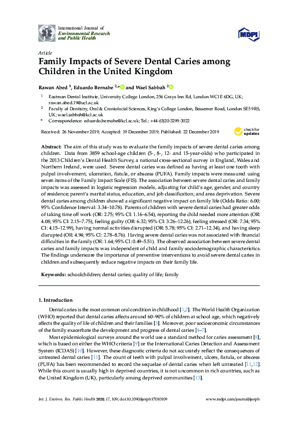 (PDF) Family Impacts of Severe Dental Caries among Children in the ...