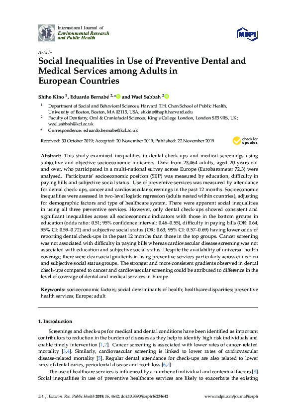 (PDF) Social Inequalities in Use of Preventive Dental and Medical ...