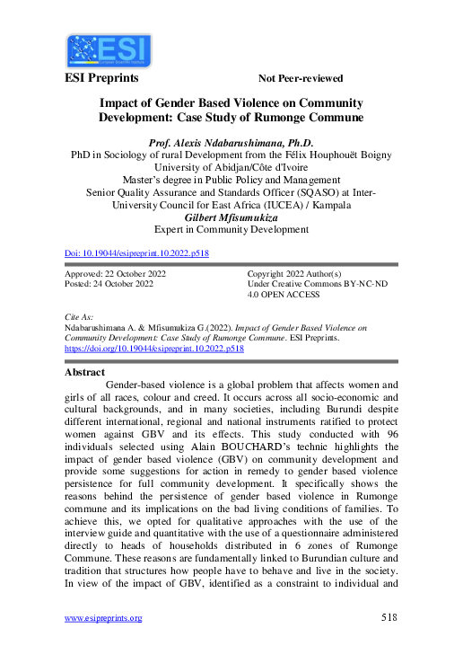 (PDF) Impact of Gender Based Violence on Community Development: Case ...