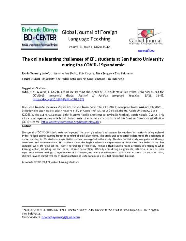 (PDF) The online learning challenges of EFL students at San Pedro ...
