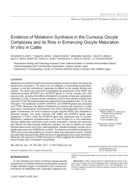 (PDF) Evidence of melatonin synthesis in the cumulus oocyte complexes ...