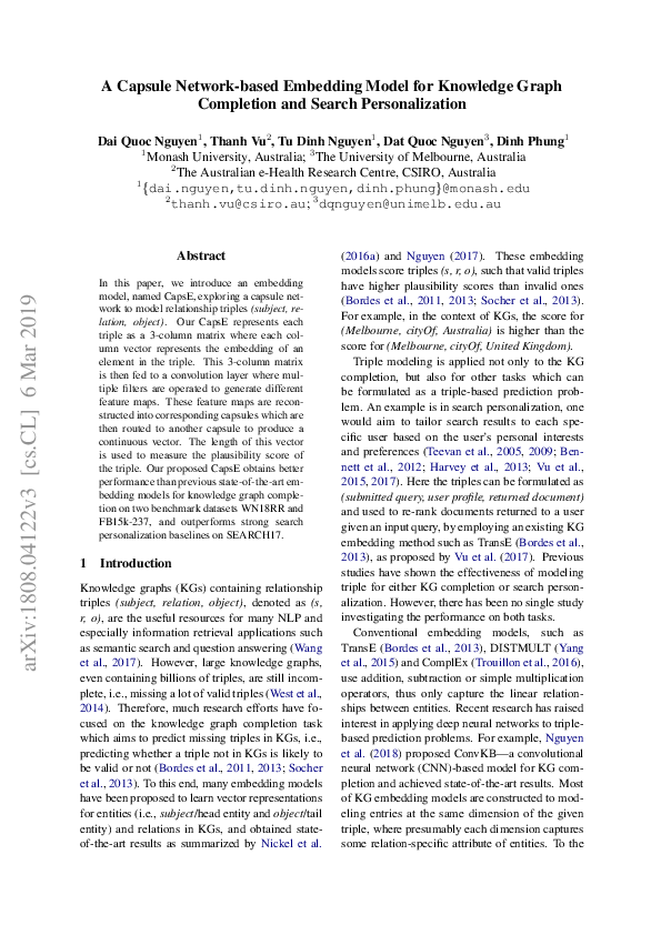 (PDF) A Capsule Network-based Embedding Model for Knowledge Graph ...
