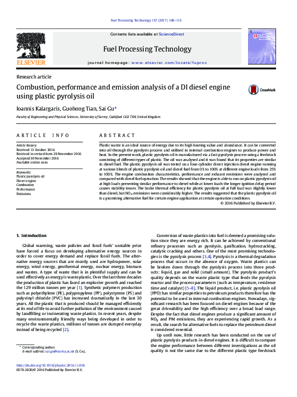 (PDF) Combustion performance and emission analysis of diesel engine ...