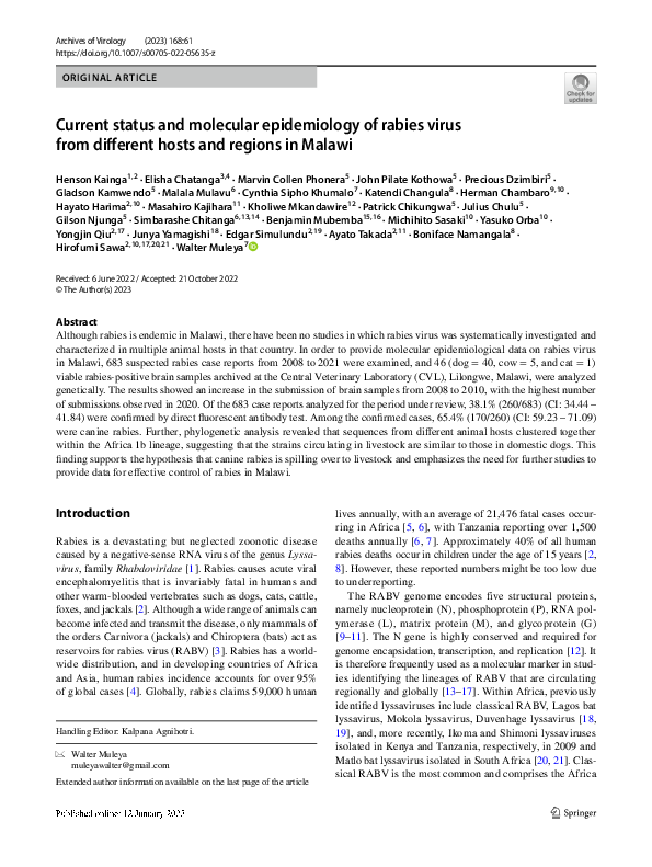 (PDF) Current status and molecular epidemiology of rabies virus from ...