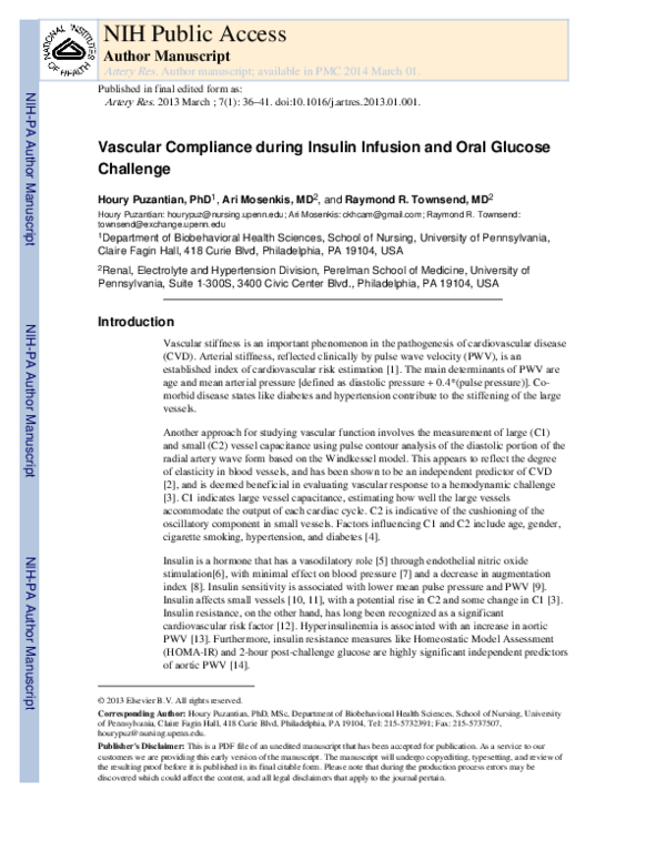 (PDF) Vascular compliance during insulin infusion and oral glucose ...