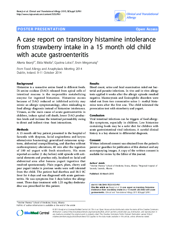 (PDF) A case report on transitory histamine intolerance from strawberry ...