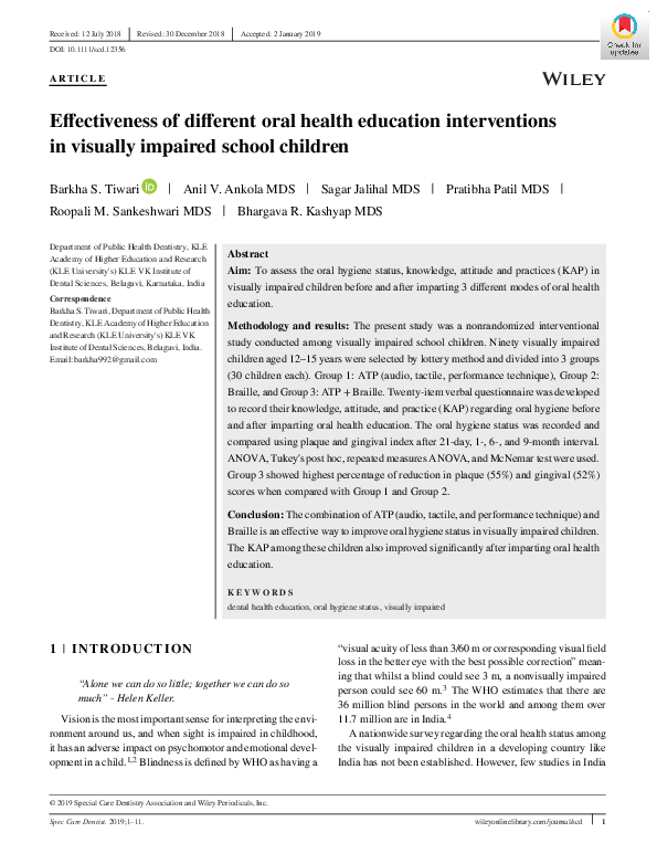(PDF) Effectiveness of different oral health education interventions in ...