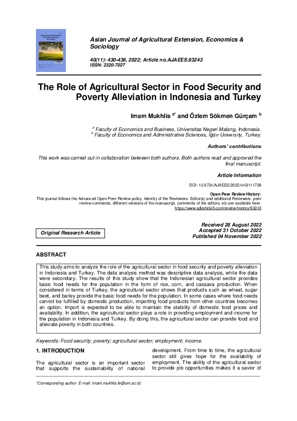 (PDF) The Role of Agricultural Sector in Food Security and Poverty ...