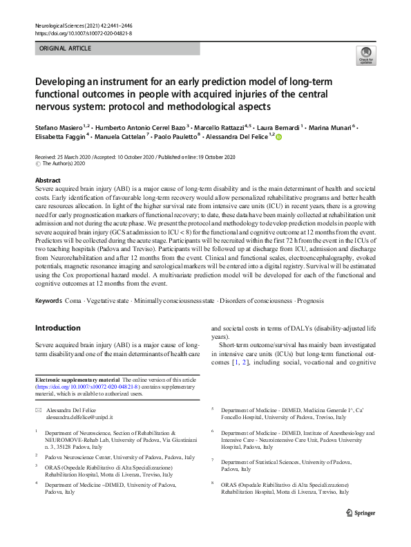 (PDF) Developing an instrument for an early prediction model of long ...