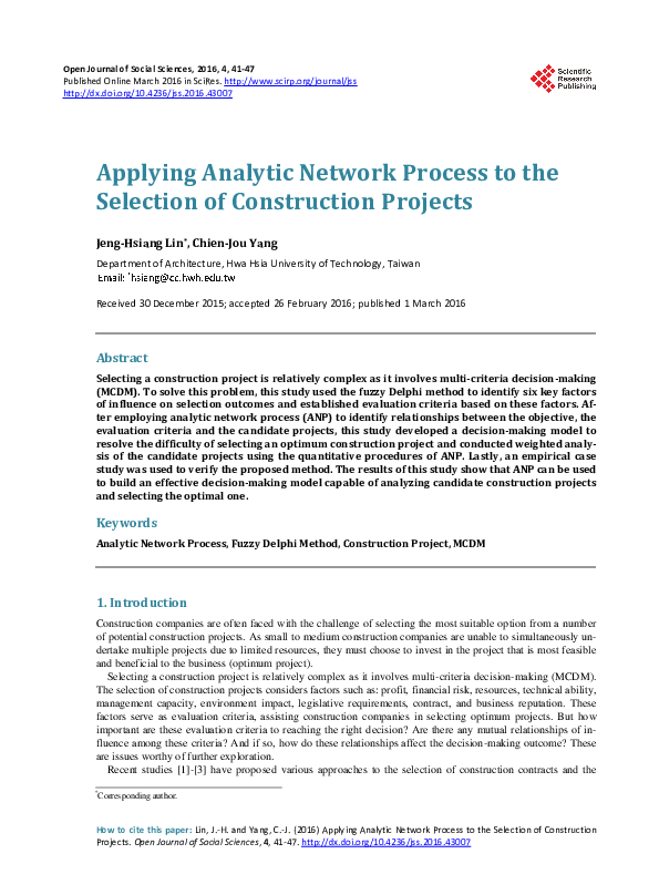 (PDF) Applying Analytic Network Process to the Selection of ...