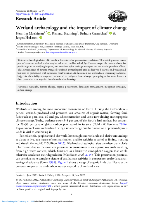 (PDF) Wetland archaeology and the impact of climate change