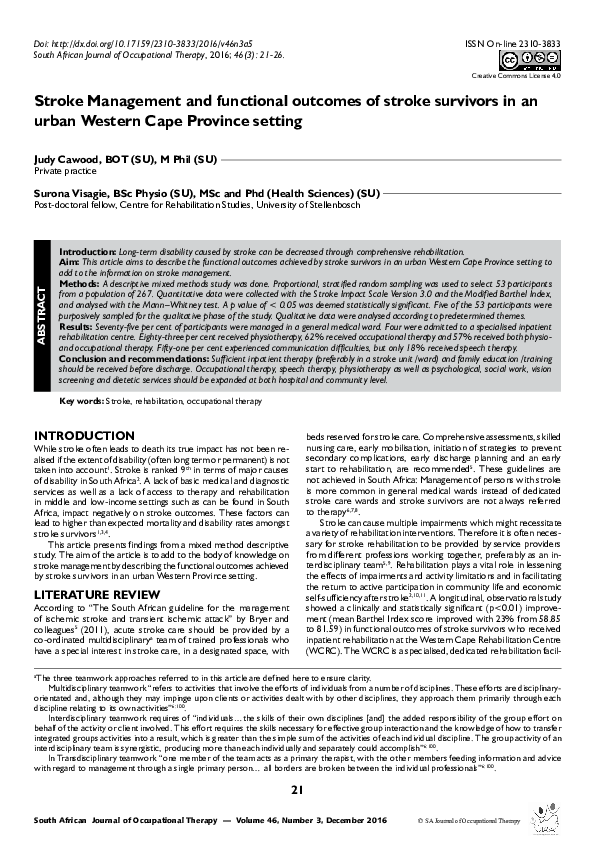 (PDF) Stroke management and functional outcomes of stroke survivors in ...