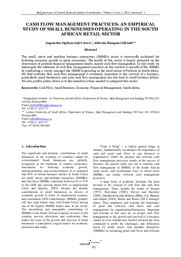 (PDF) Cash Flow Management Practices: An Empirical Study of Small ...