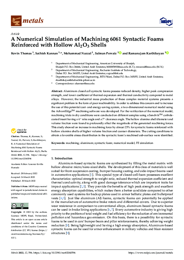 (PDF) A Numerical Simulation of Machining 6061 Syntactic Foams ...