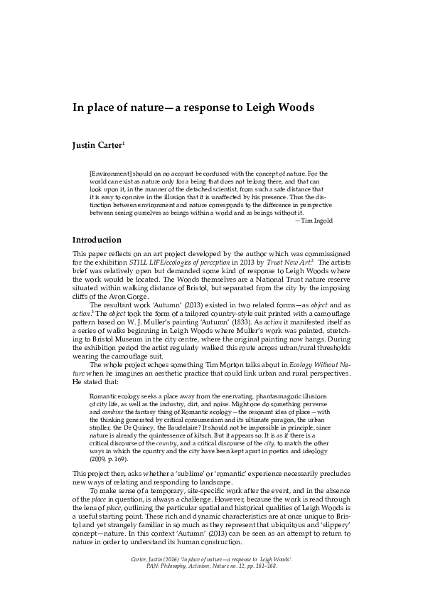 (PDF) In place of nature - a response to Leigh Woods