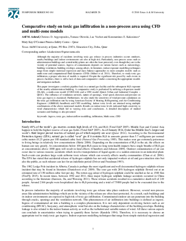 (PDF) Comparative study on toxic gas infiltration in a non-process area ...
