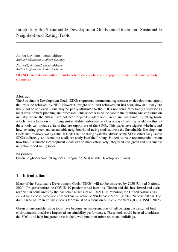 (PDF) Integrating the Sustainable Development Goals into Green and ...
