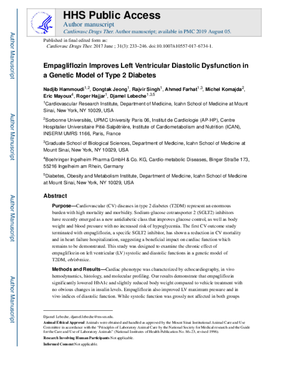 (PDF) Empagliflozin Improves Left Ventricular Diastolic Dysfunction in ...