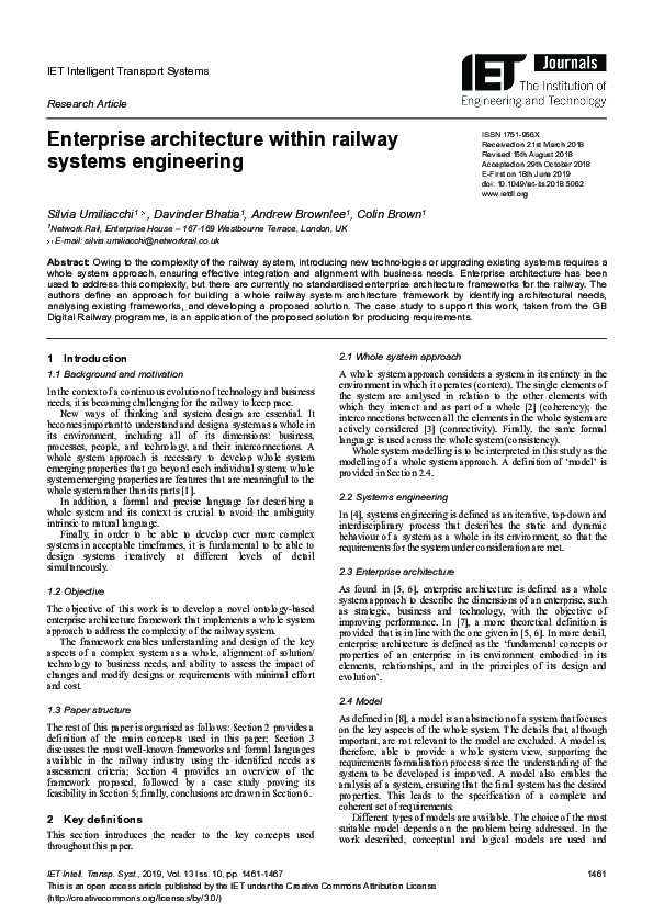 (PDF) Enterprise architecture within railway systems engineering