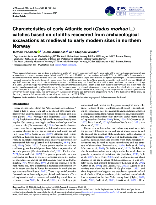 (PDF) Characteristics of early Atlantic cod (Gadus morhua L.) catches ...
