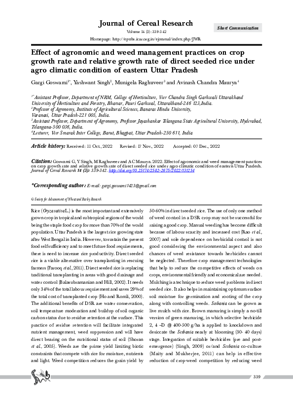 (PDF) Effect of agronomic and weed management practices on crop growth ...