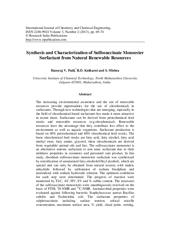 (PDF) Synthesis and Characterization of Sulfosuccinate Monoester ...