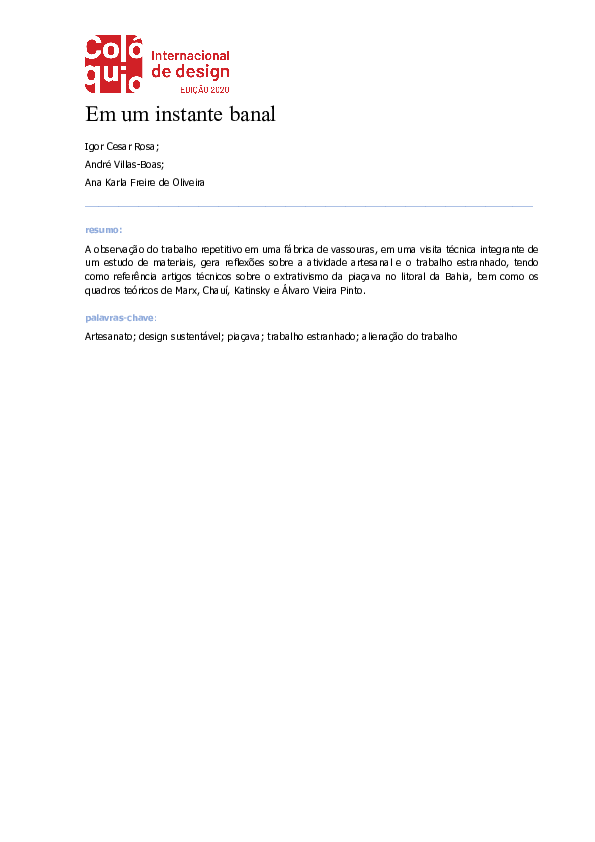 (PDF) Em um Instante banal. Colóquio Internacional de Design, 2020.