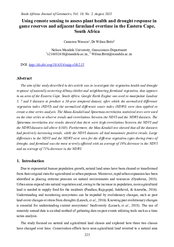 (PDF) Using remote sensing to assess plant health and drought response ...