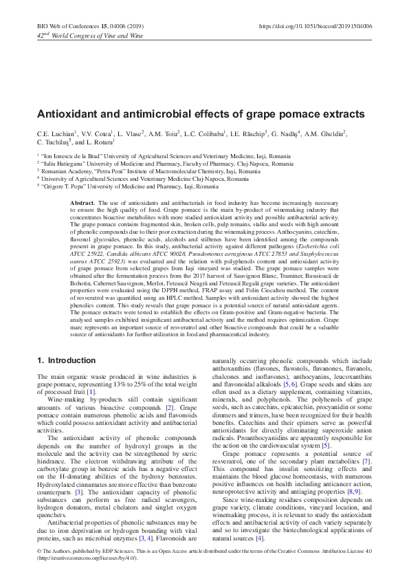 (PDF) Antioxidant and antimicrobial effects of grape pomace extracts