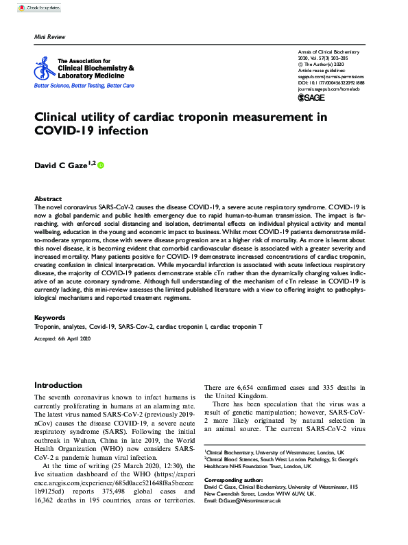 (PDF) Clinical utility of cardiac troponin measurement in COVID-19 ...
