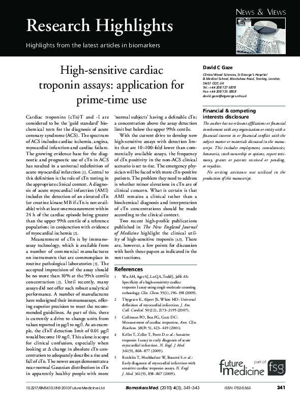 (PDF) High-sensitive cardiac troponin assays: application for prime ...