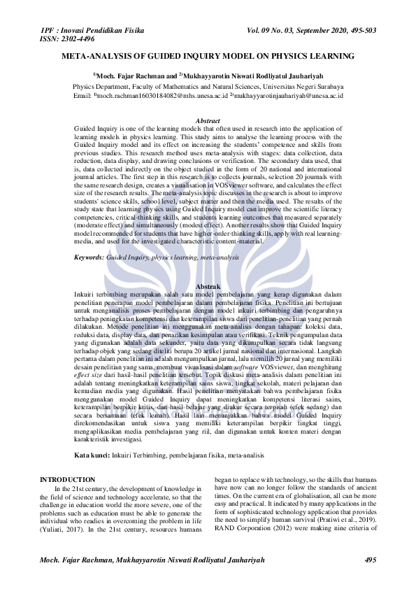 (PDF) Meta-Analysis Of Guided Inquiry Model On Physics Learning