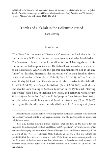(PDF) Torah and Halakah in the Hellenistic Period