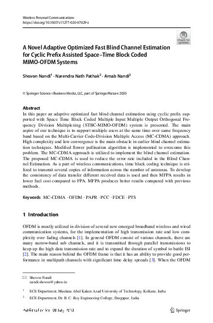 (PDF) A Novel Adaptive Optimized Fast Blind Channel Estimation for ...