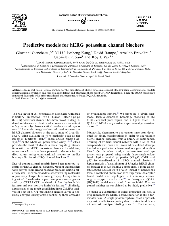(PDF) Predictive models for hERG potassium channel blockers