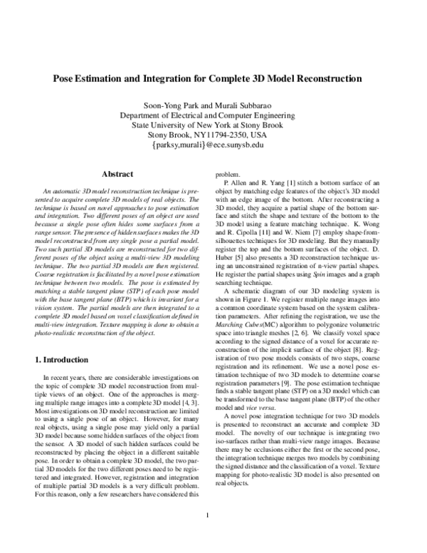 (PDF) Pose estimation and integration for complete 3D model reconstruction