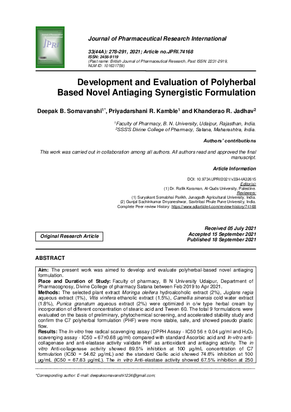 (PDF) Development and Evaluation of Polyherbal Based Novel Antiaging ...