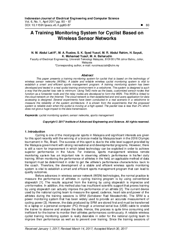 (PDF) A Training Monitoring System for Cyclist Based on Wireless Sensor ...