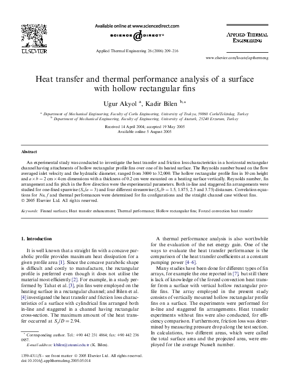 (PDF) Heat transfer and thermal performance analysis of a surface with ...
